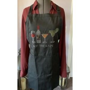 Bed Bath Beyond My THERAPY" Holiday Hostess Apron 23x29 Black Poly/Cotton New